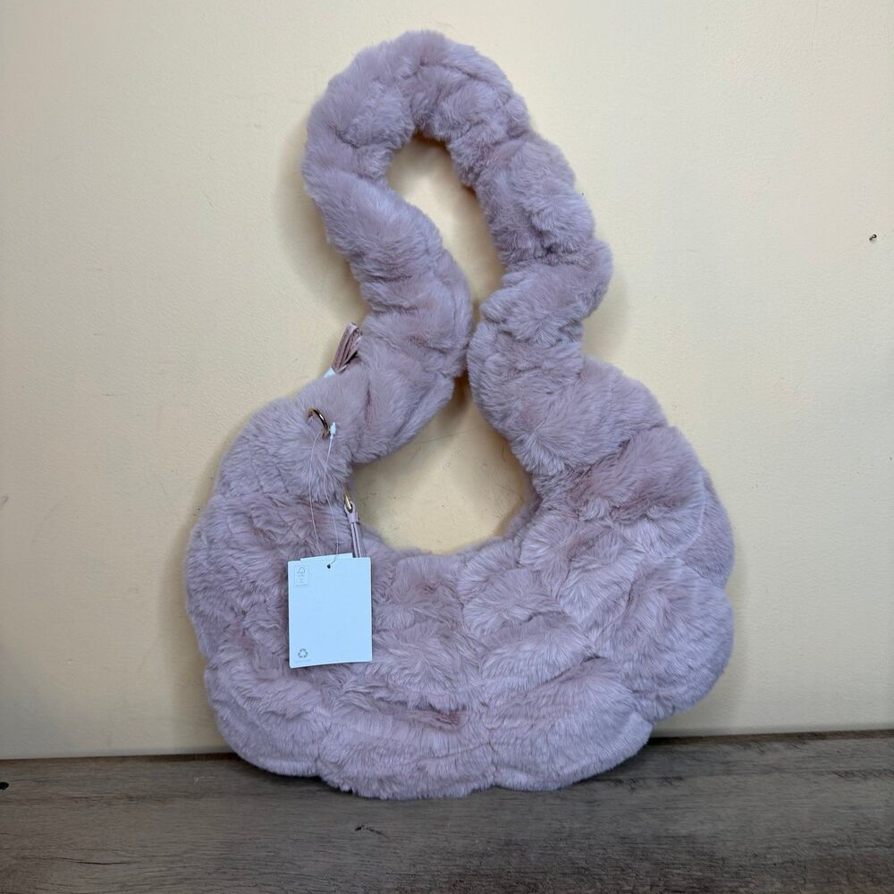 NWT Plush rose faux fur quilted shoulder sling bag